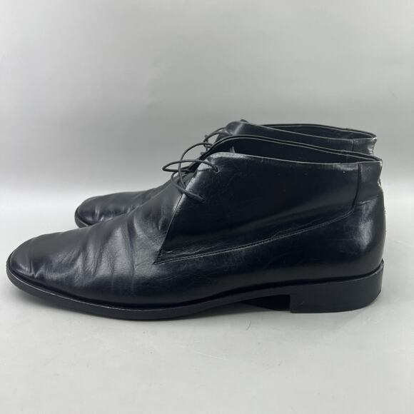 Gucci Chukka Boots Men Size 13 Black Leather Vintage Plain Toe Lace Up Mid Shoes - Picture 3 of 10
